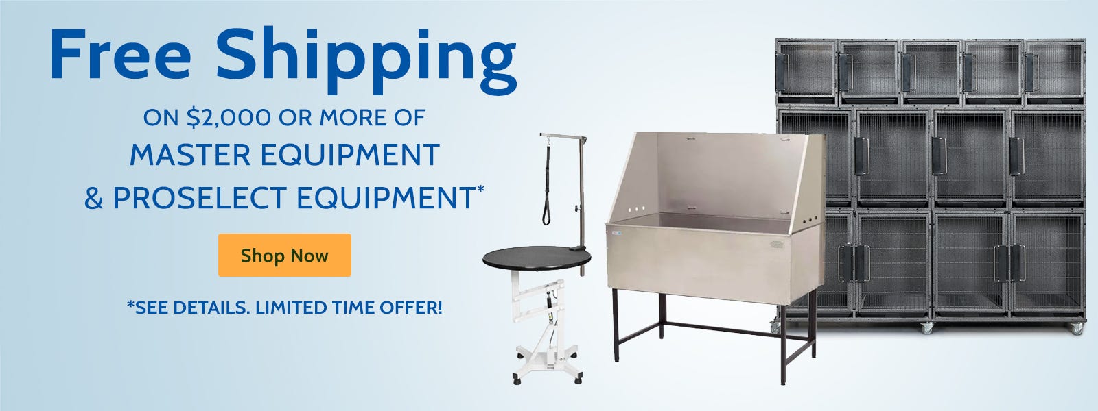 Free Shipping on Master Equipment and Pro Select Equipment. Click link to learn more.